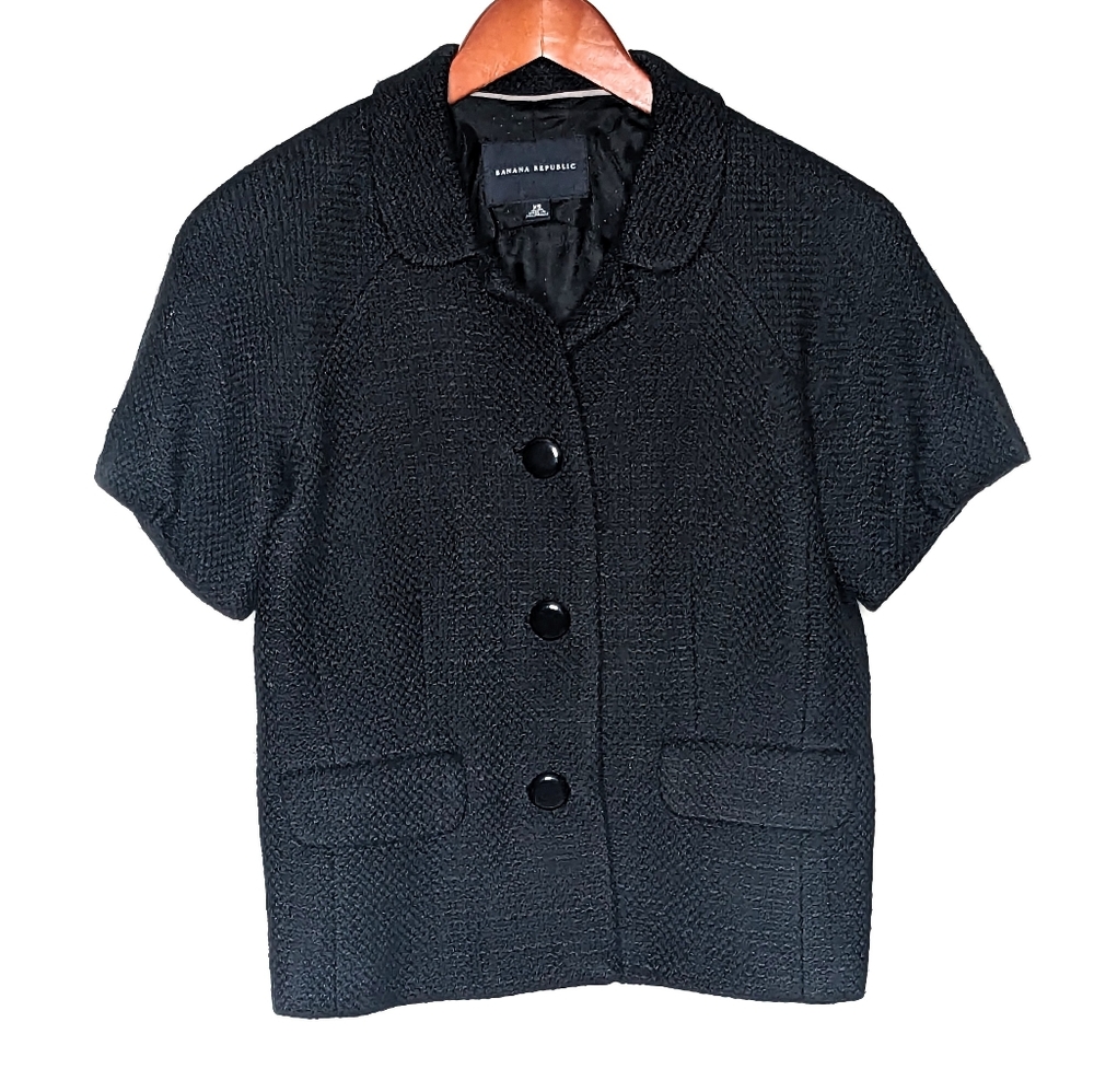 Banana Republic Short Sleeve Black Textured Blazer